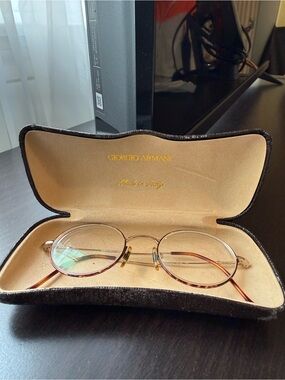 Giorgio Armani Round Gold Rim Eyeglasses - Tortoiseshell Temples